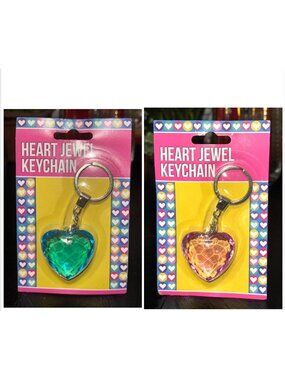 Heart Jewel Keychain With Colorful Crystal Design - Pink or Blue